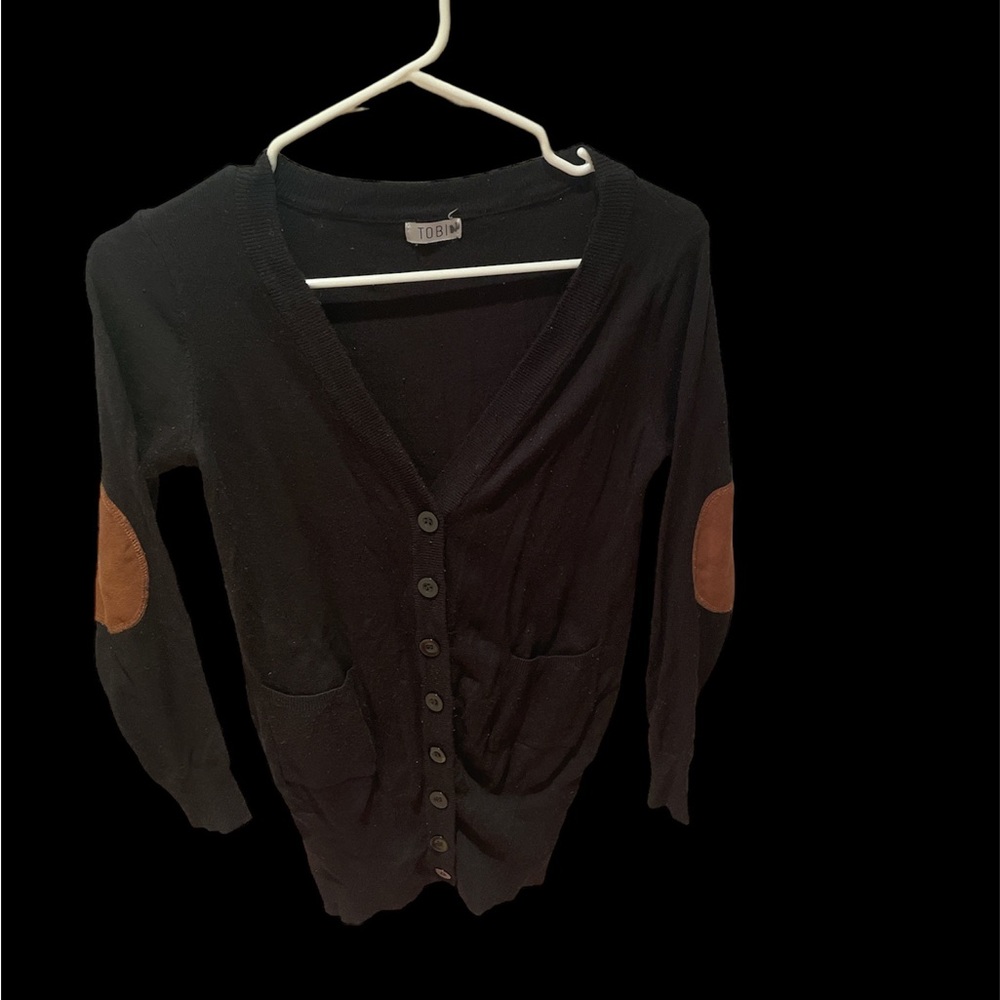 Tobi Black Cardigan with Brown Suede cutouts Size small